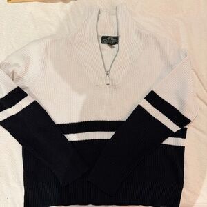 L-RL Ralph Lauren Active Quarter Zip Sweater Sz L 100% Cotton Black White